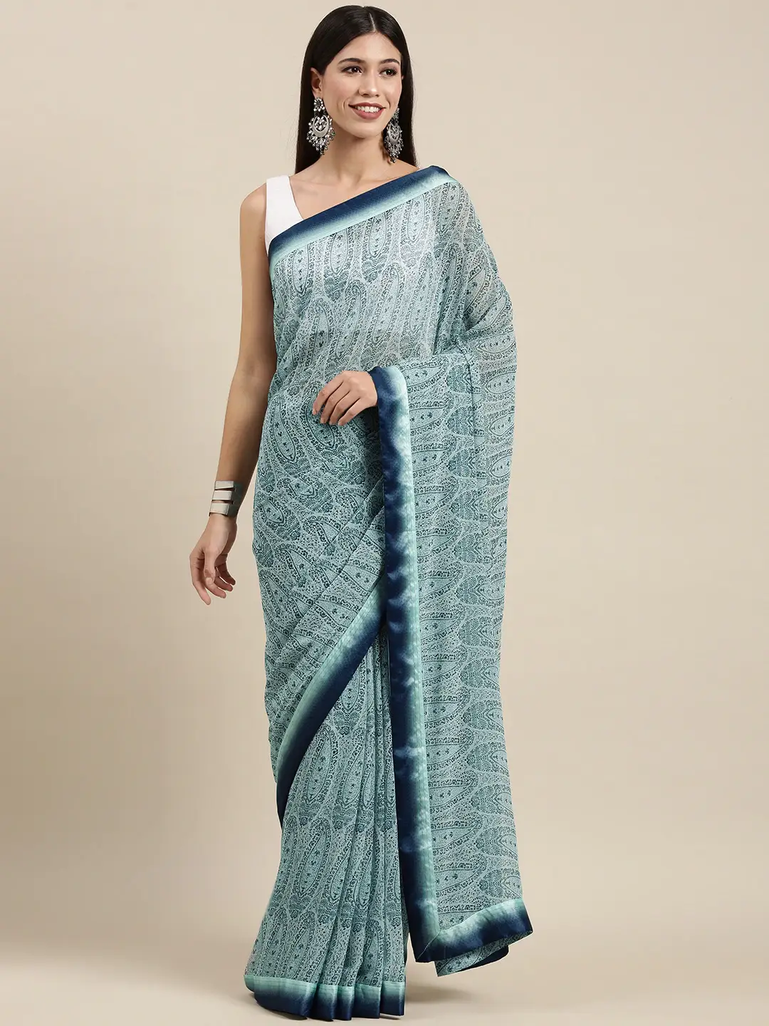 Soft Georgette Blue Colour Printed Saree by My Store