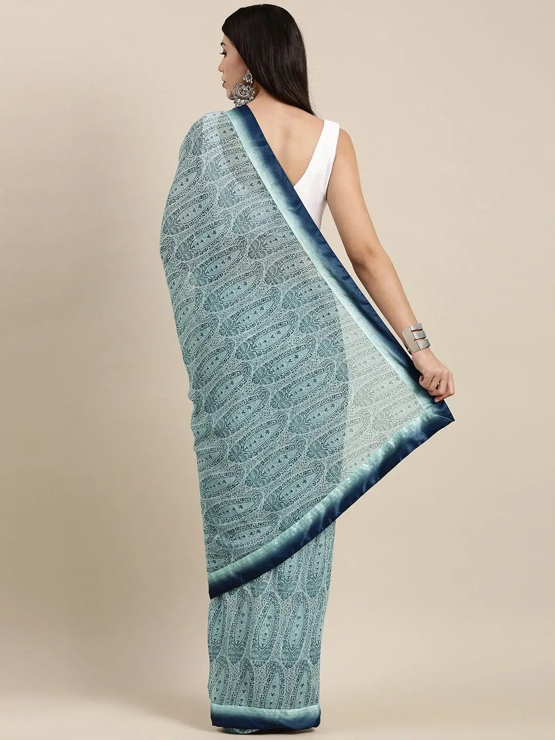 Soft Georgette Blue Colour Printed Saree by My Store