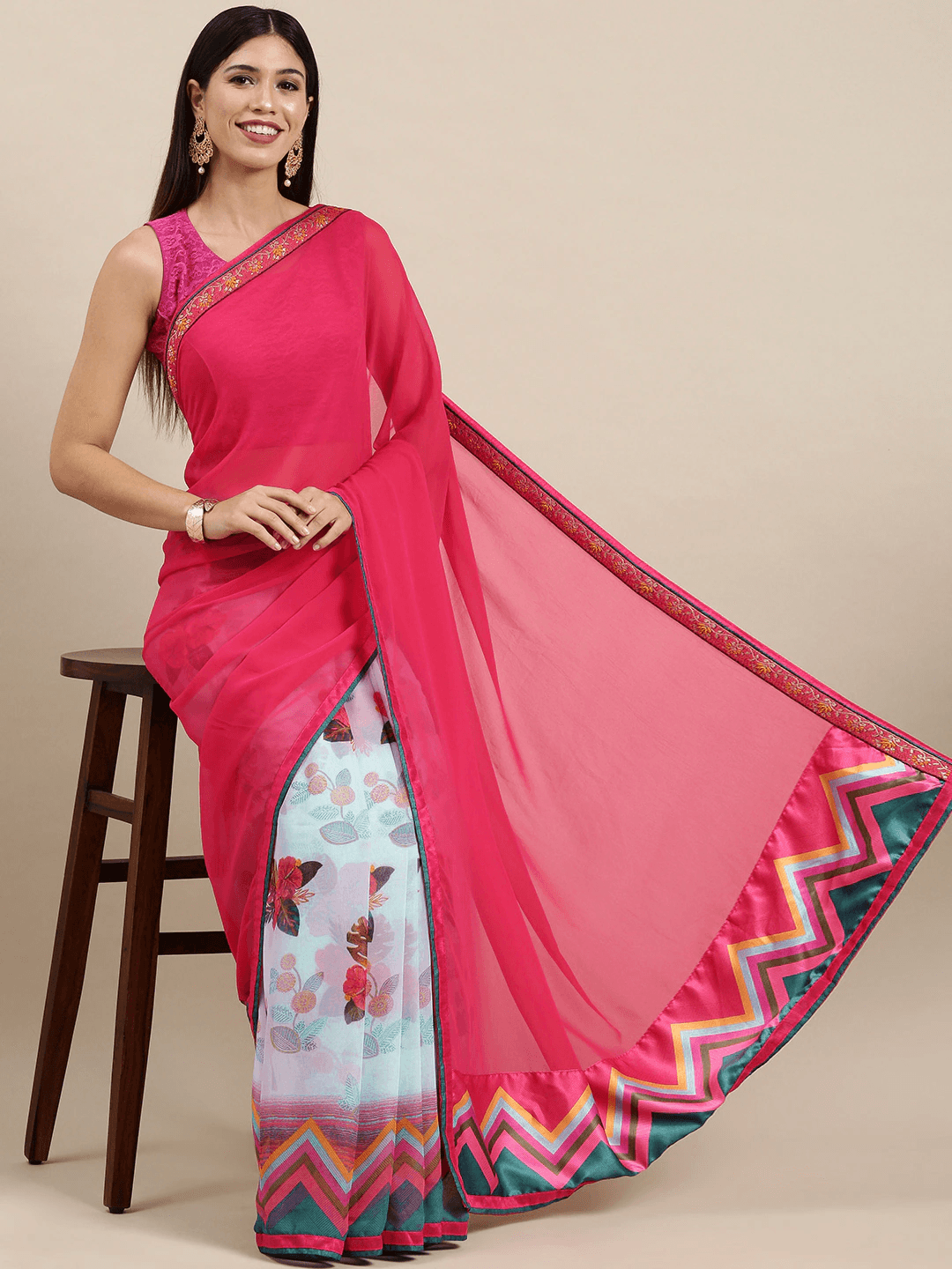 Soft Georgette Pink Colour Party Wear Saree by My Store