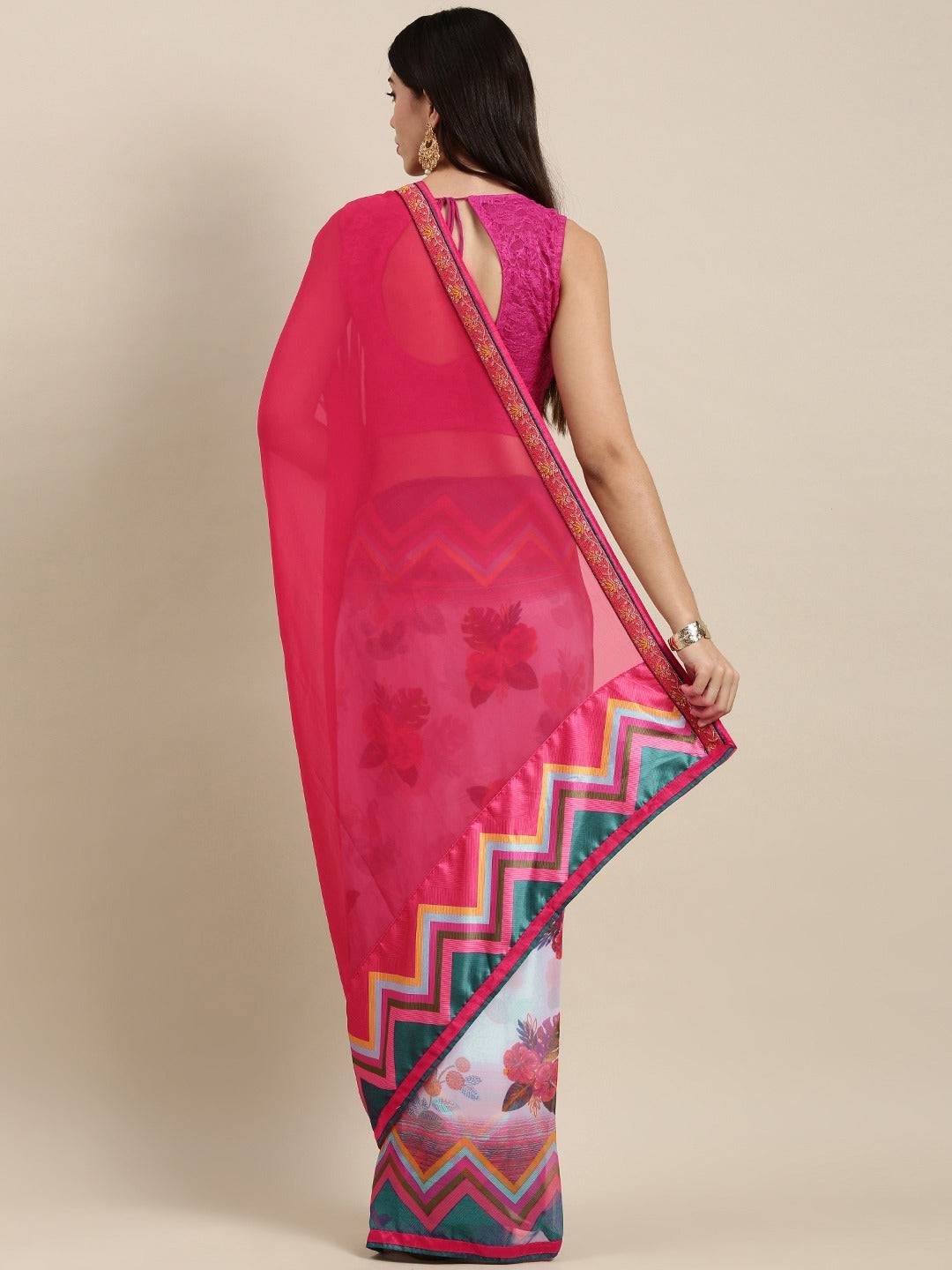 Soft Georgette Pink Colour Party Wear Saree by My Store