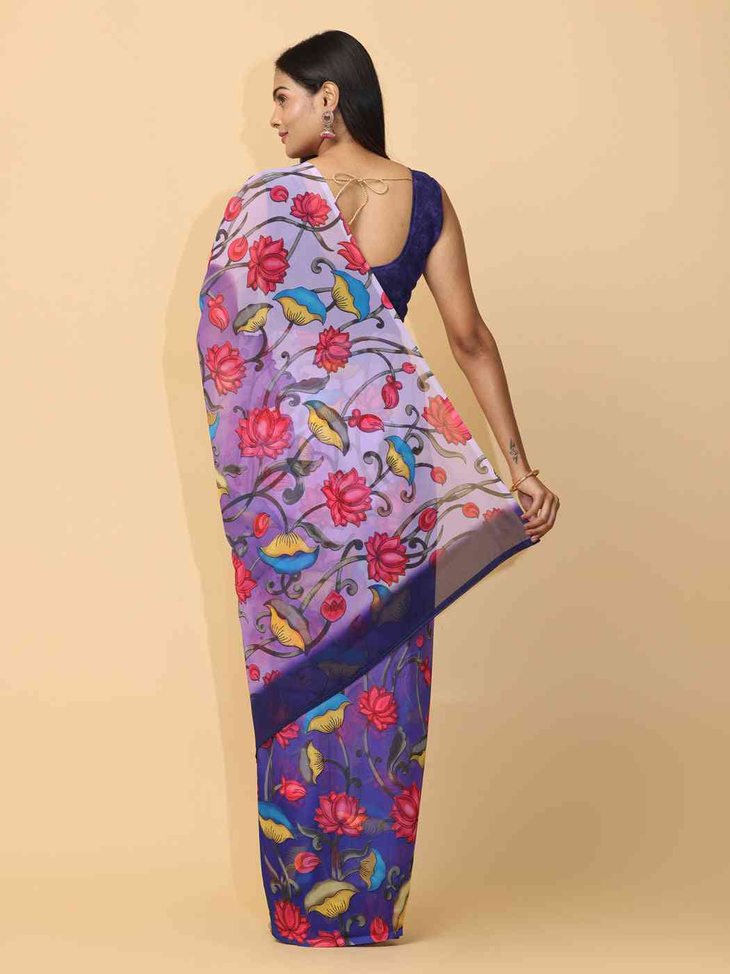 Soft Poly Georgette Digital Kalamkari Print Saree by My Store