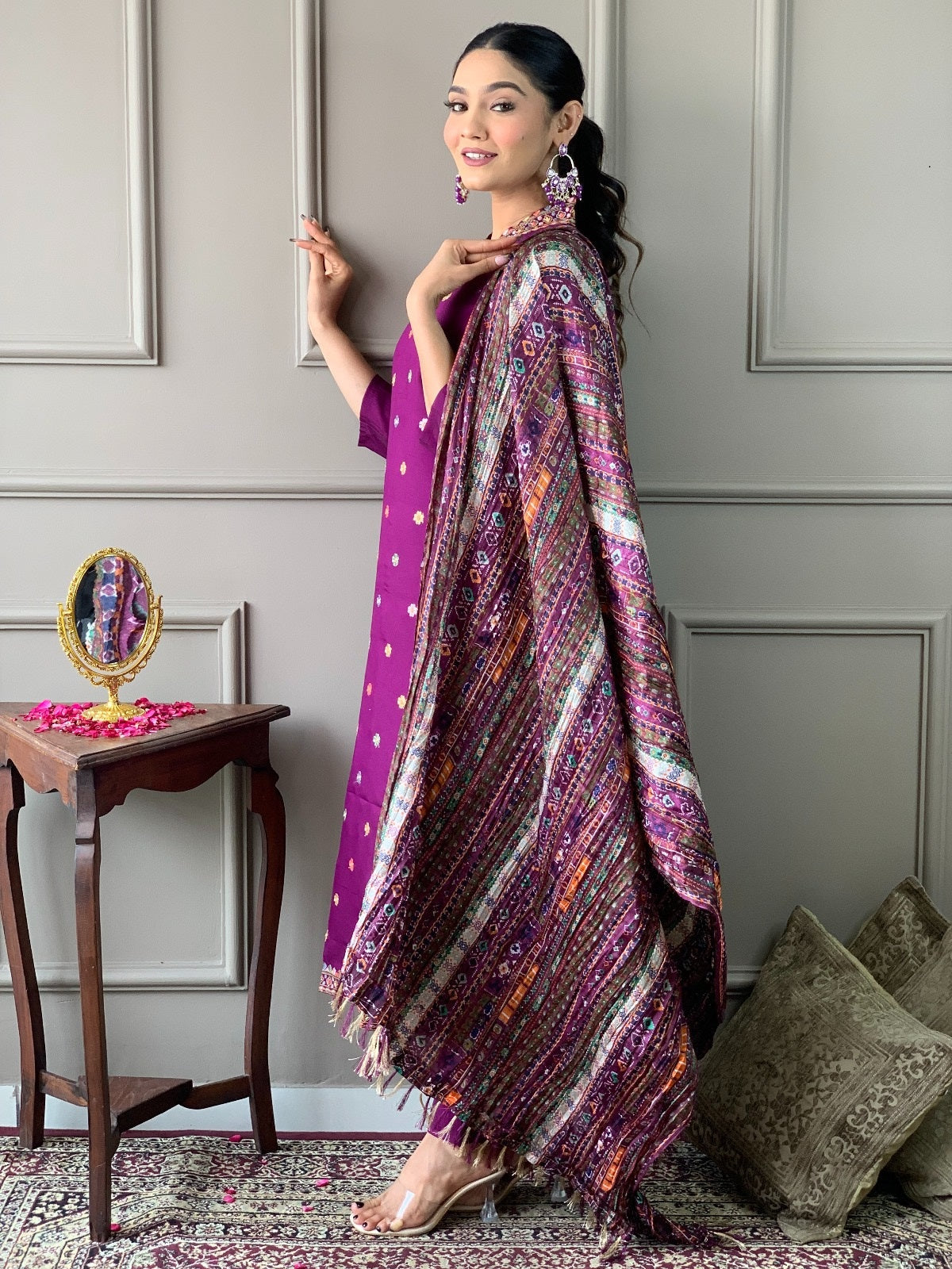 Festival Wear Embroidered Purple Kurta Set