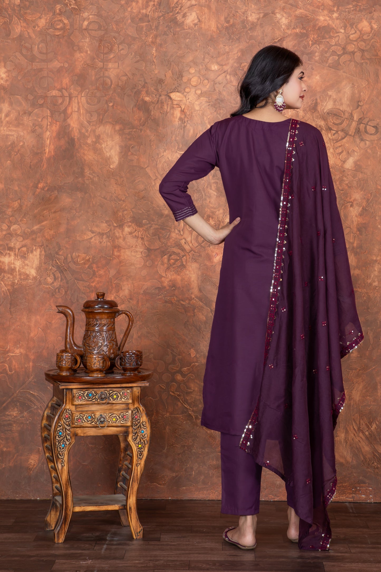 Silk Embroidered Purple Kurta Set