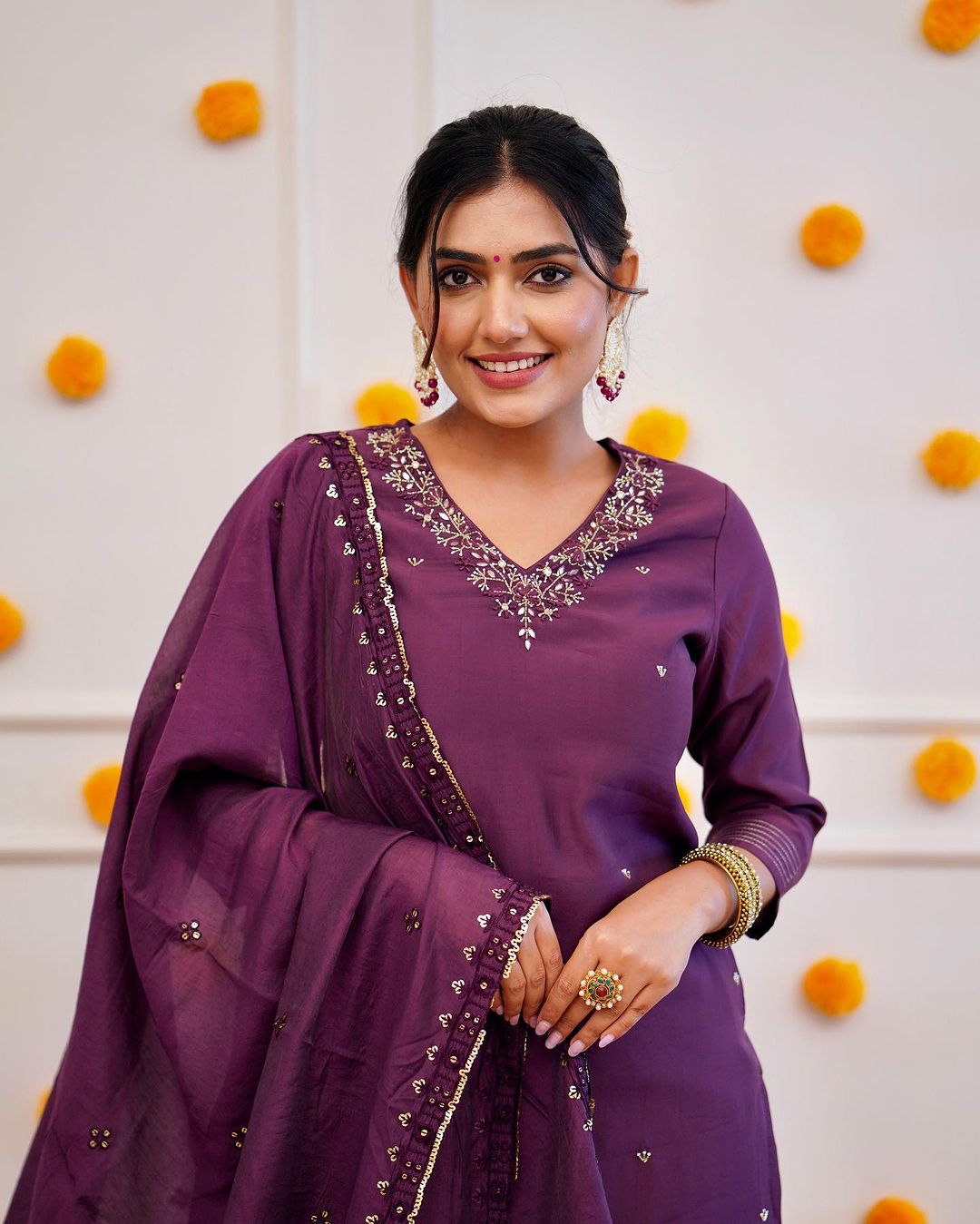 Silk Embroidered Purple Kurta Set