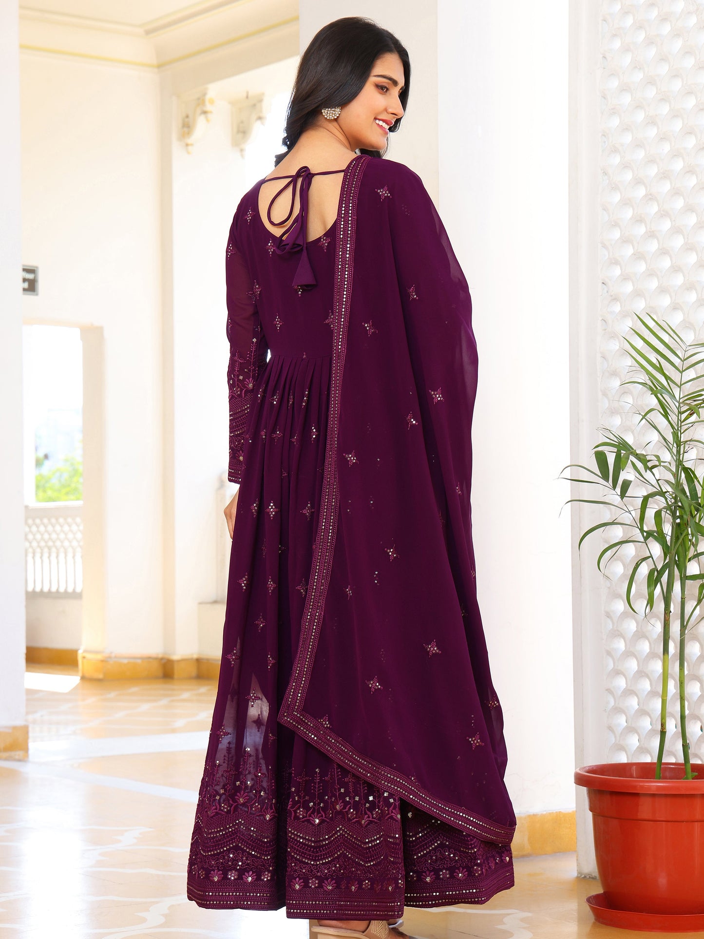 Georgette Party Wear Purple Anarkali Suit