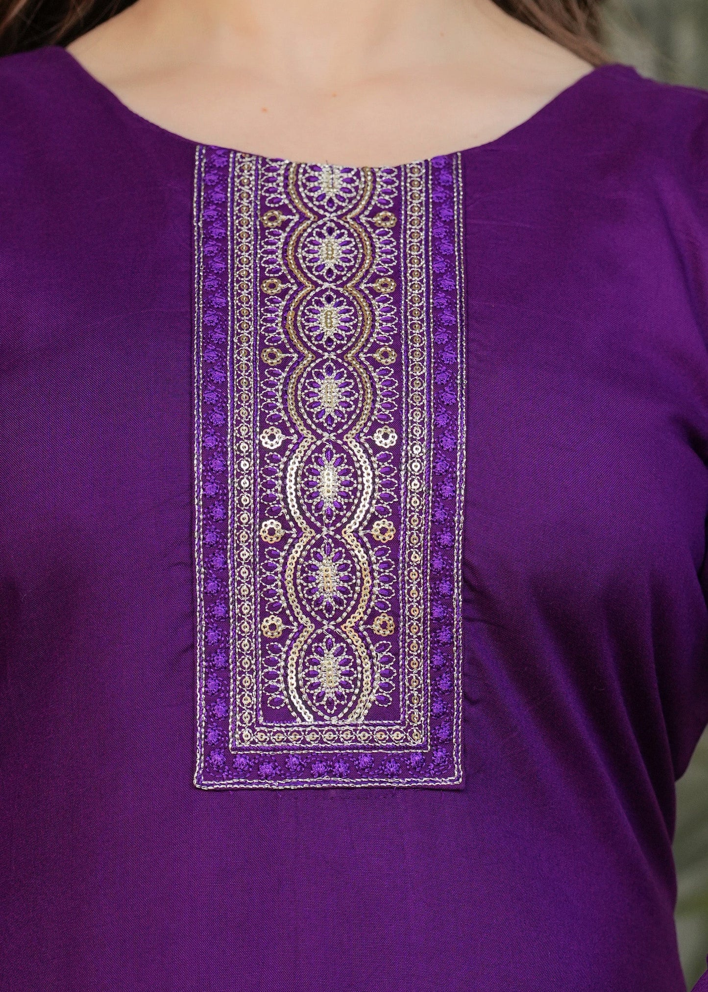 Rayon Embroidered Purple Kurta Set
