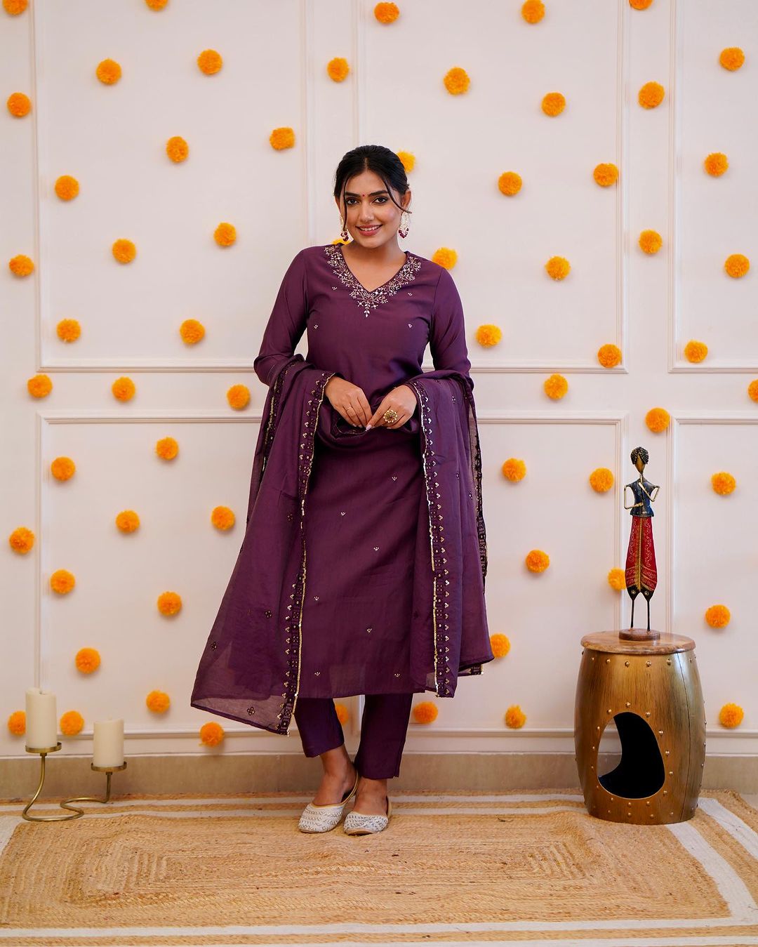 Silk Embroidered Purple Kurta Set