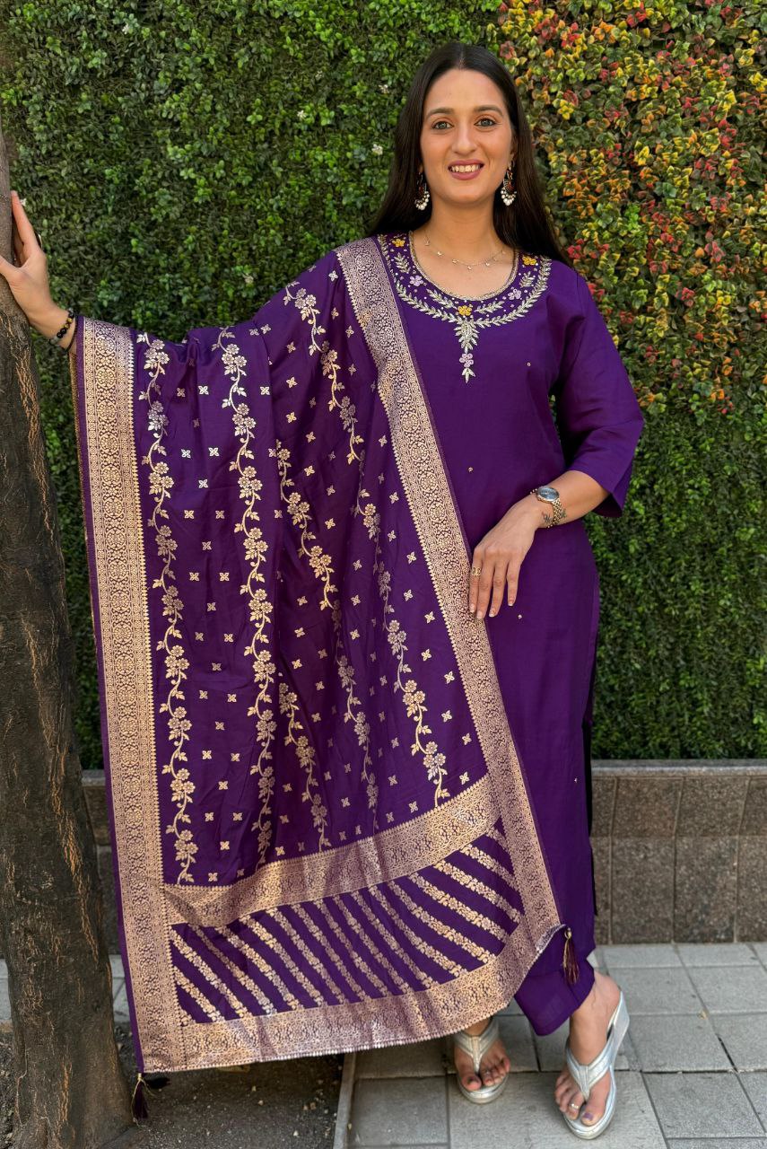 Vibrant Purple Kurta Set with Dupatta – Ethnic Women’s Wear