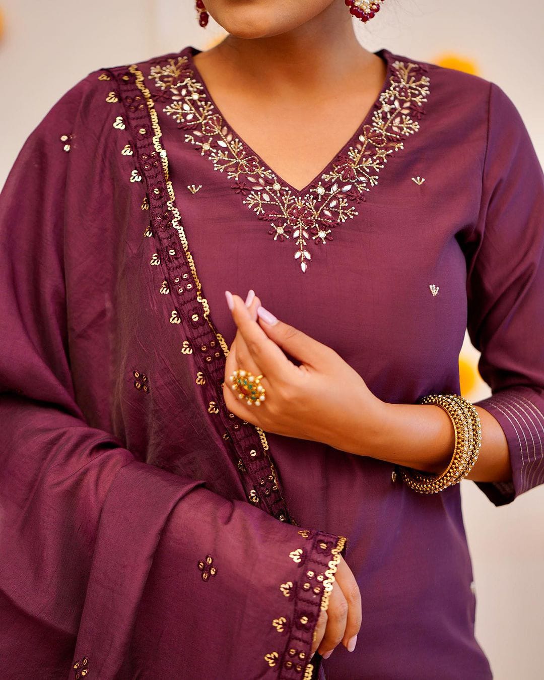 Silk Embroidered Purple Kurta Set