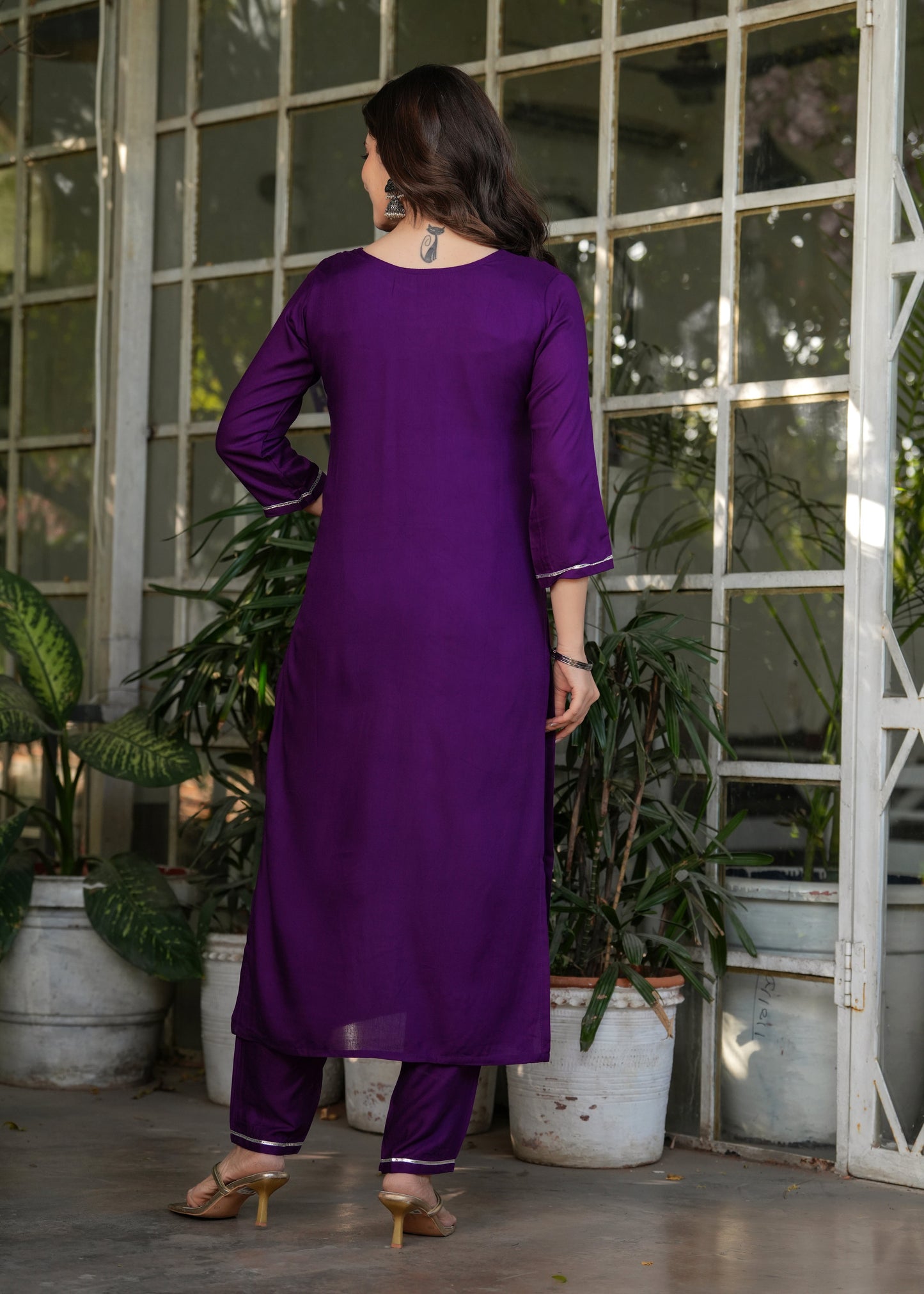 Rayon Embroidered Purple Kurta Set