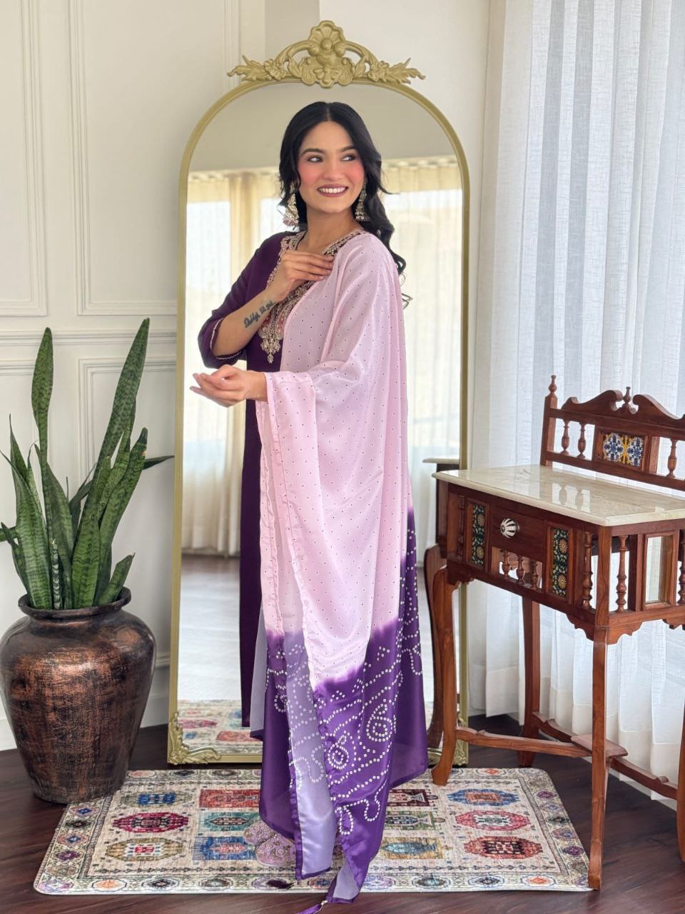 Elegant Purple Embroidered Kurta Set with Pink Dupatta