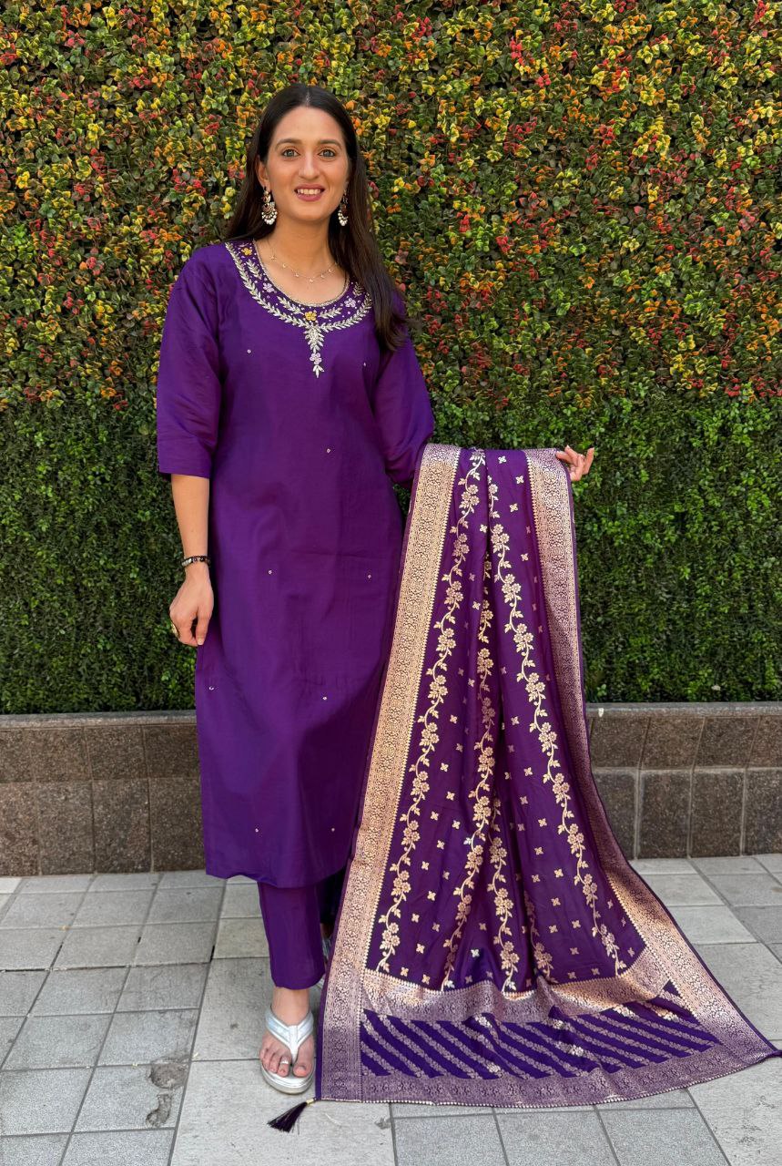 Vibrant Purple Kurta Set with Dupatta – Ethnic Women’s Wear