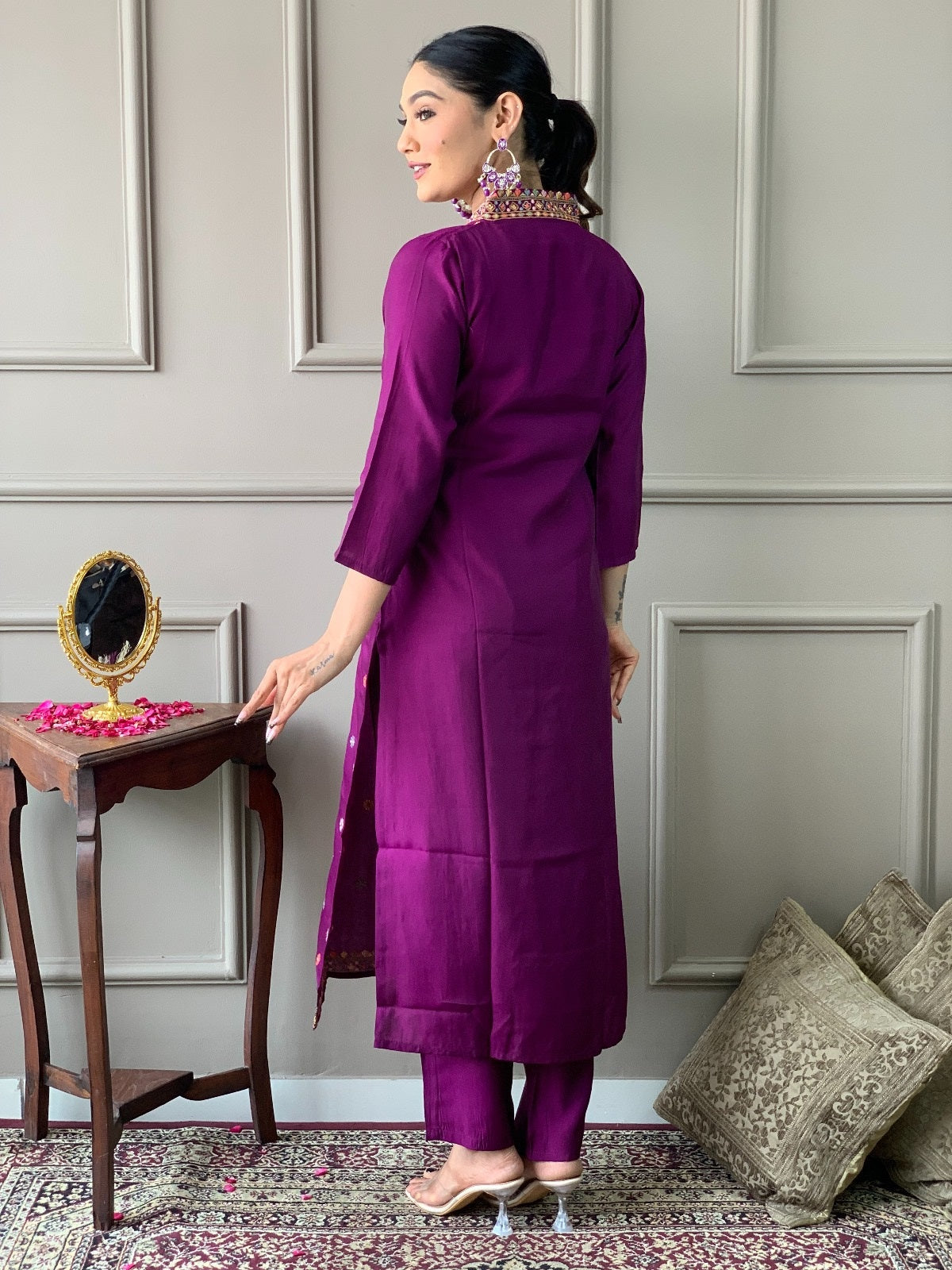 Festival Wear Embroidered Purple Kurta Set