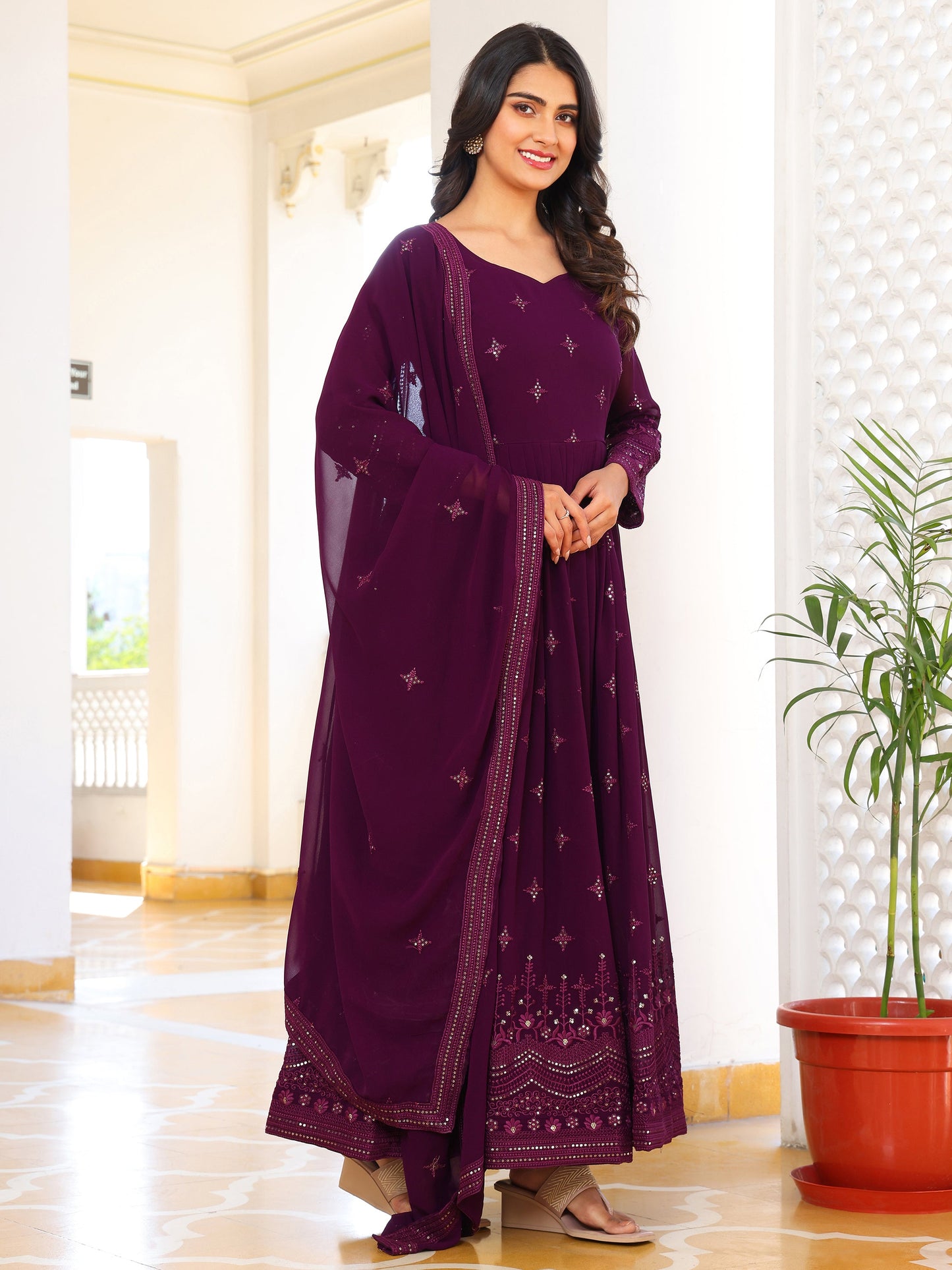 Georgette Party Wear Purple Anarkali Suit