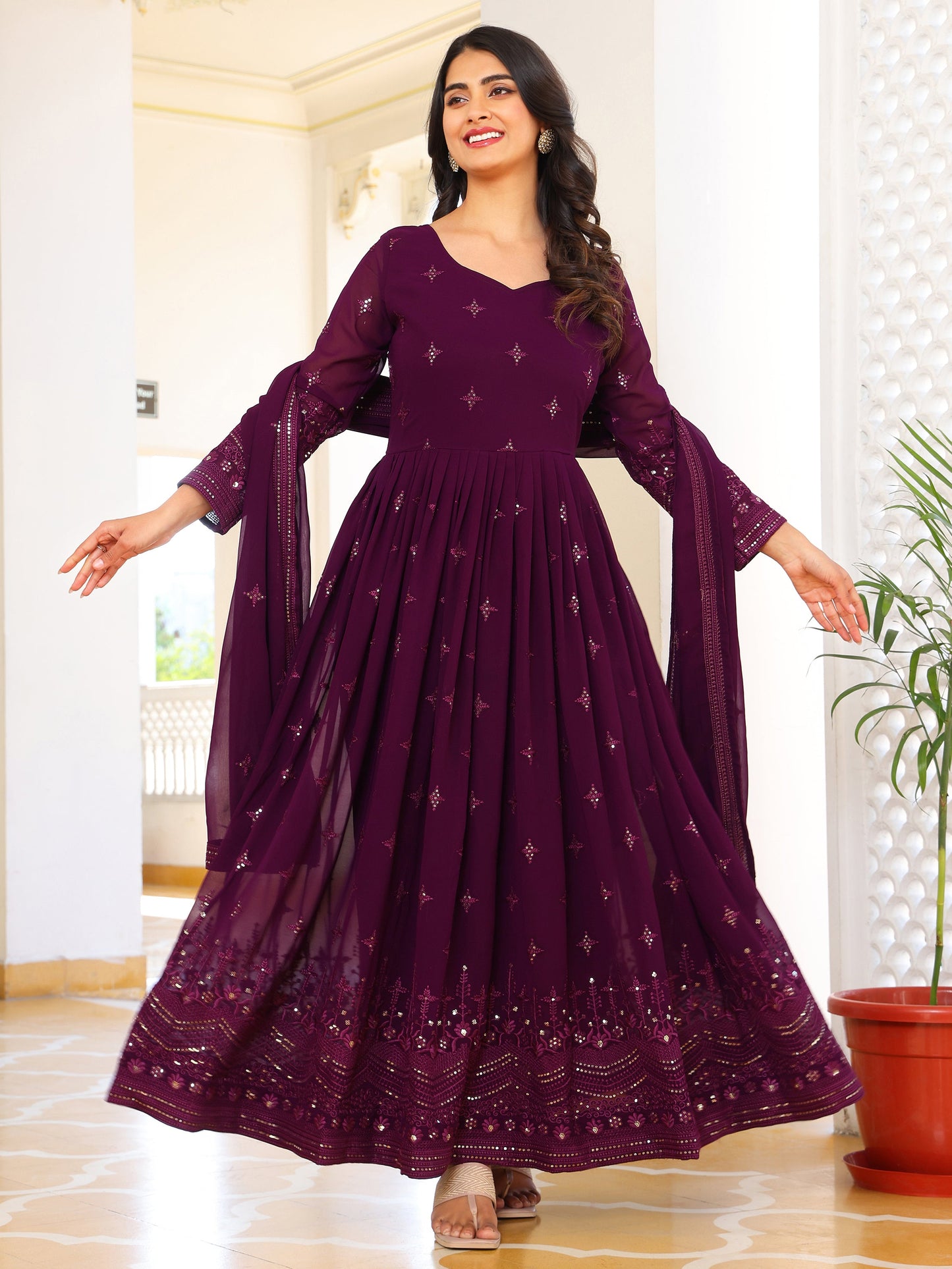 Georgette Party Wear Purple Anarkali Suit