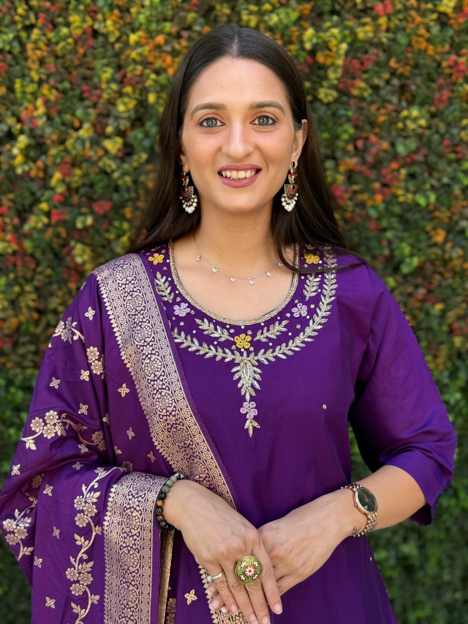 Vibrant Purple Kurta Set with Dupatta – Ethnic Women’s Wear