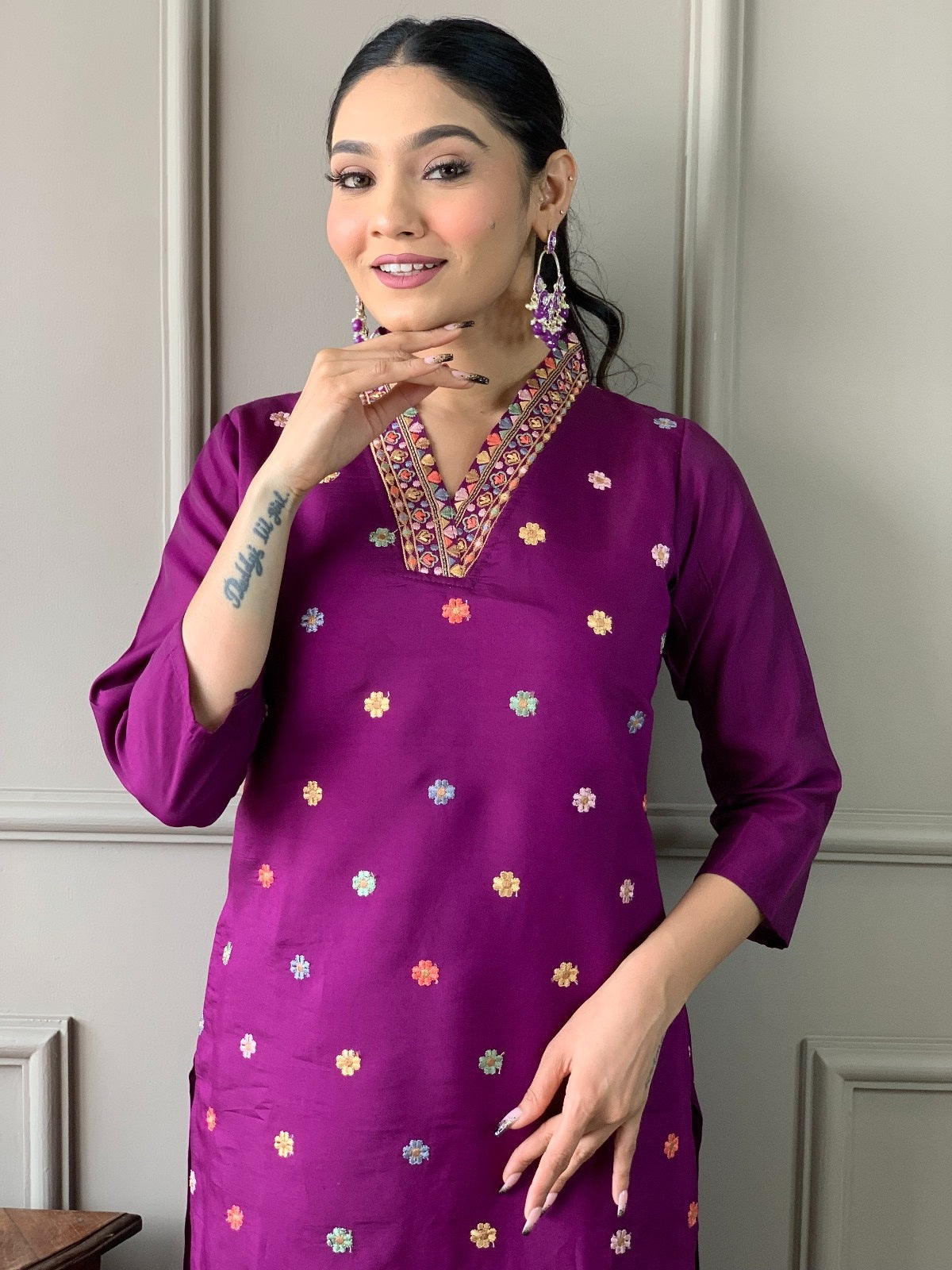 Festival Wear Embroidered Purple Kurta Set