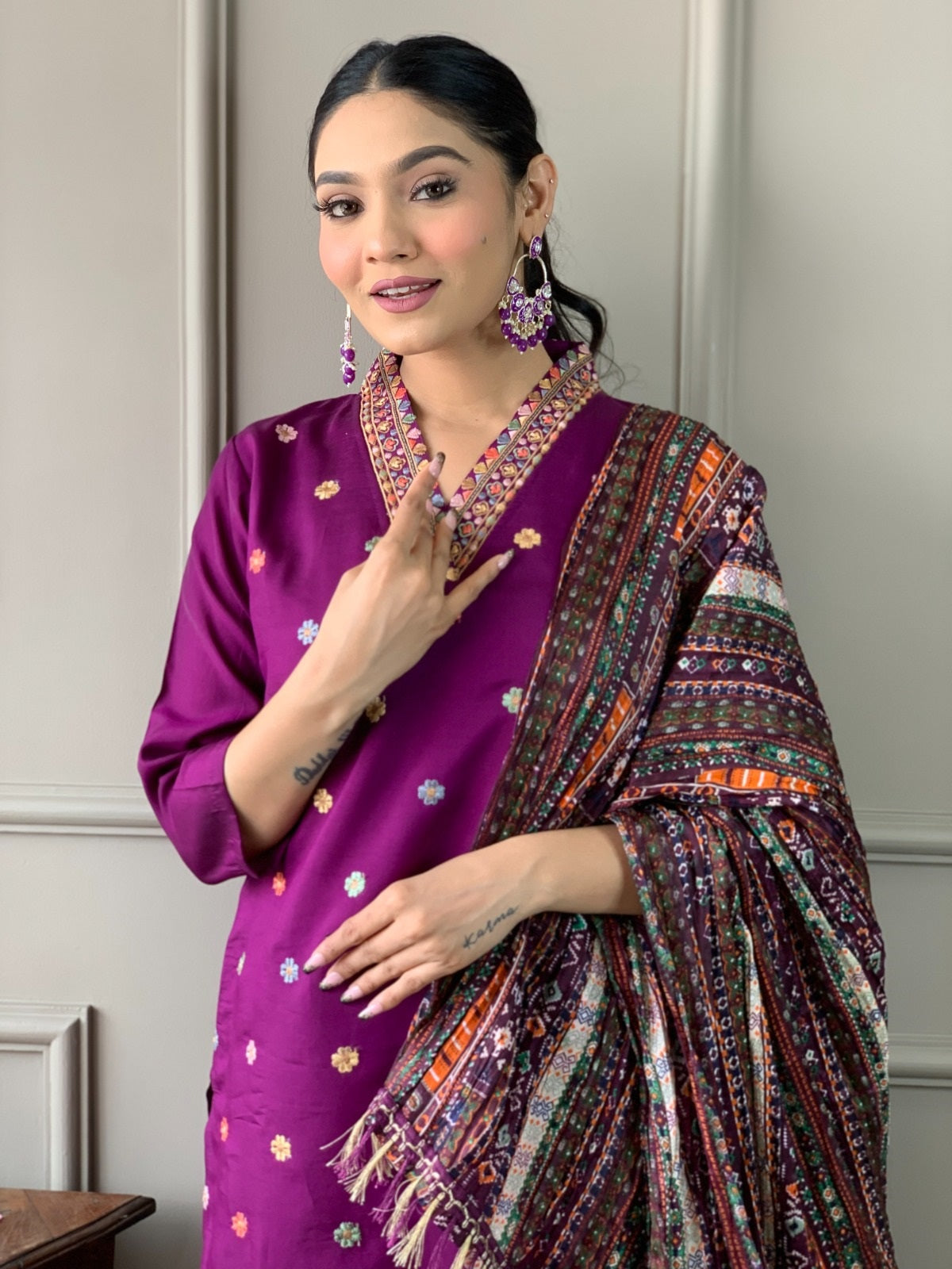 Festival Wear Embroidered Purple Kurta Set