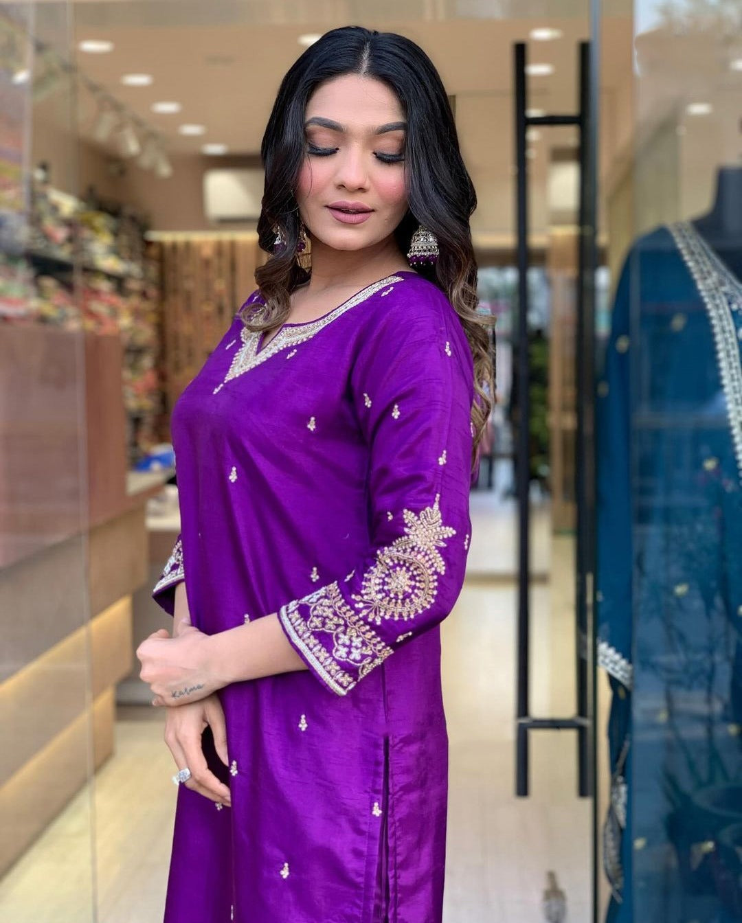 Elegant Royal Purple Silk Suit with Banarasi Dupatta