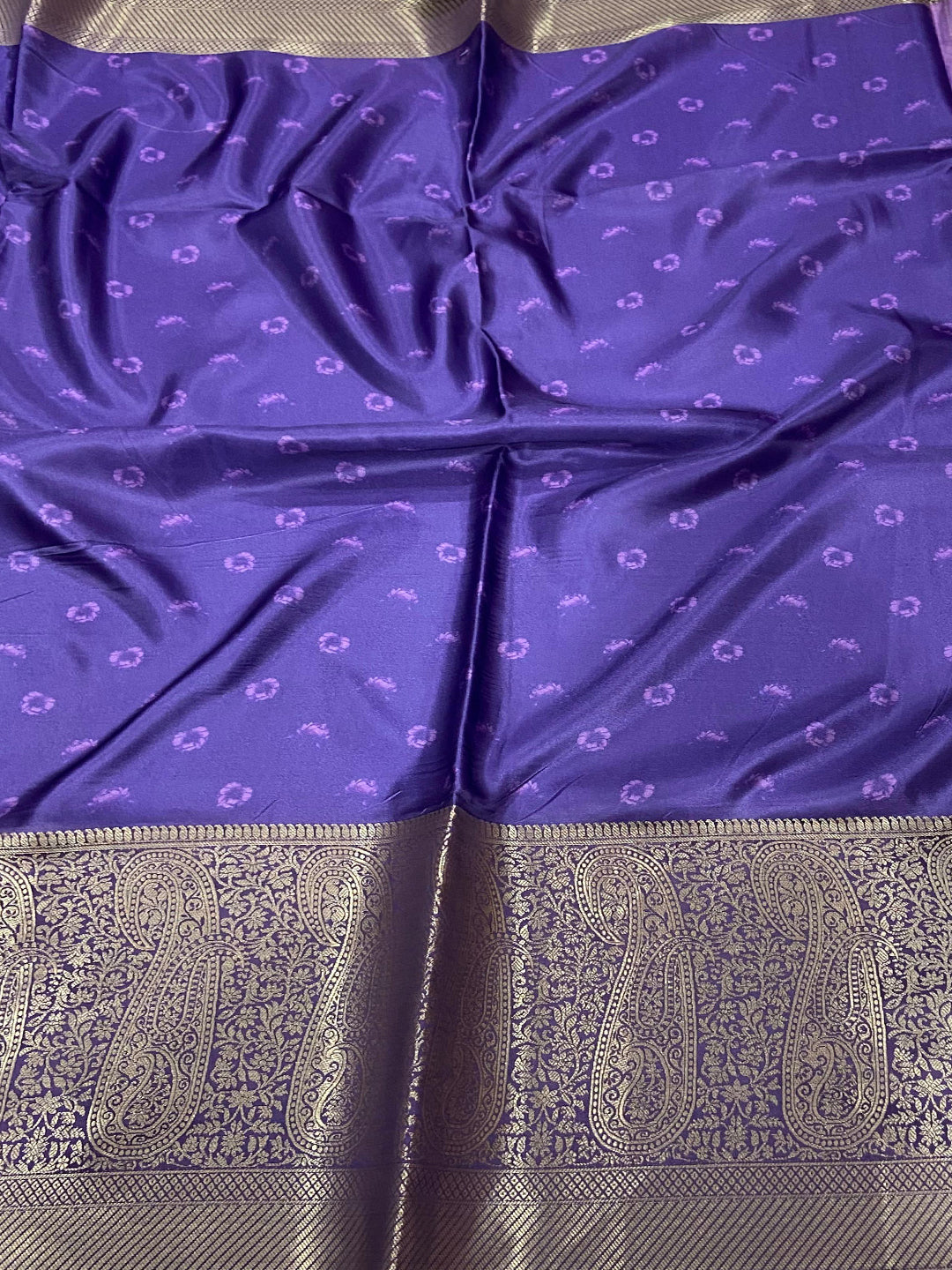 Purple Satin Silk Floral Print Saree by My Store