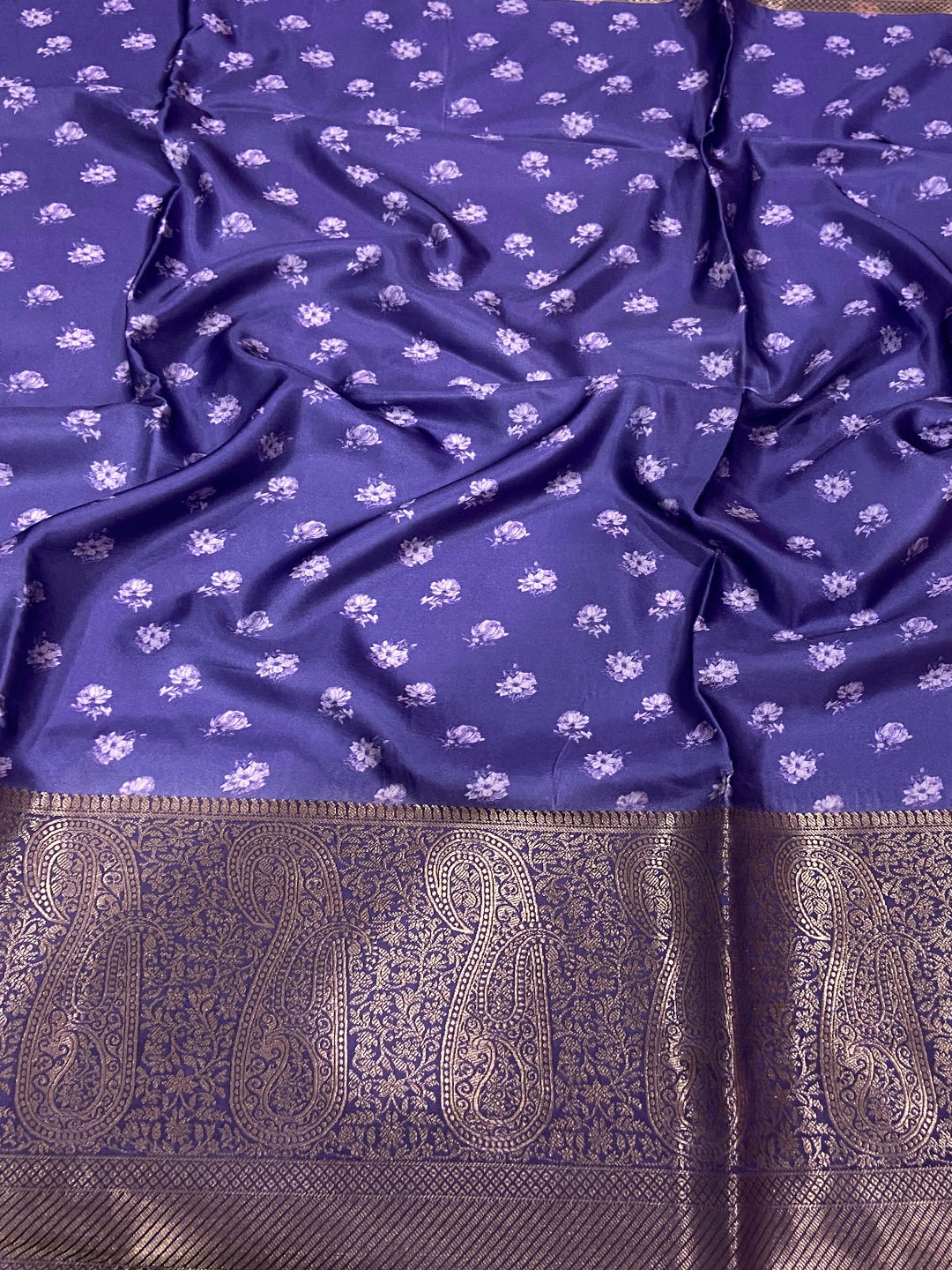 Orchid Purple Satin Silk Floral Print Saree