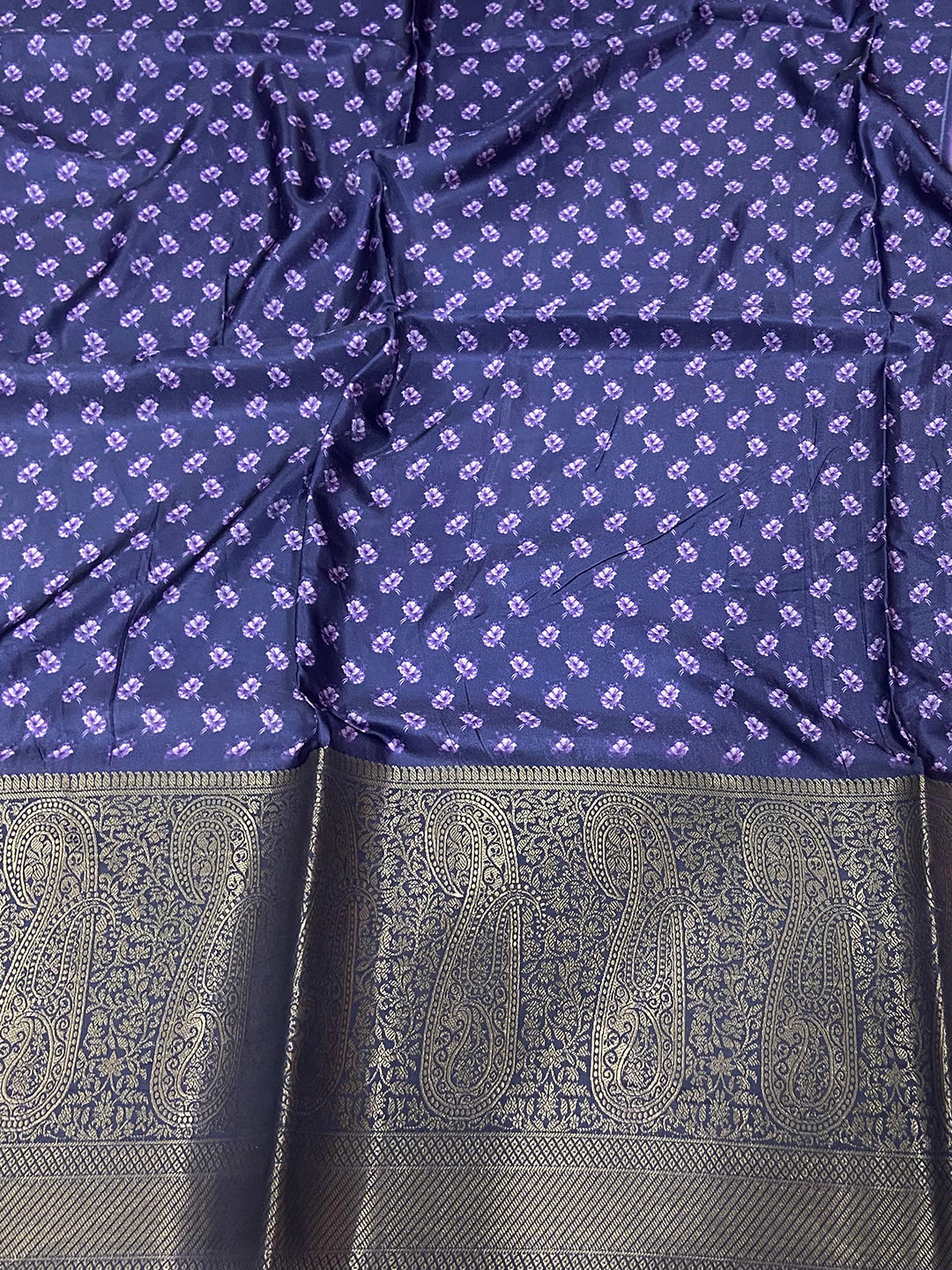 Lavender Satin Silk Floral Print Saree