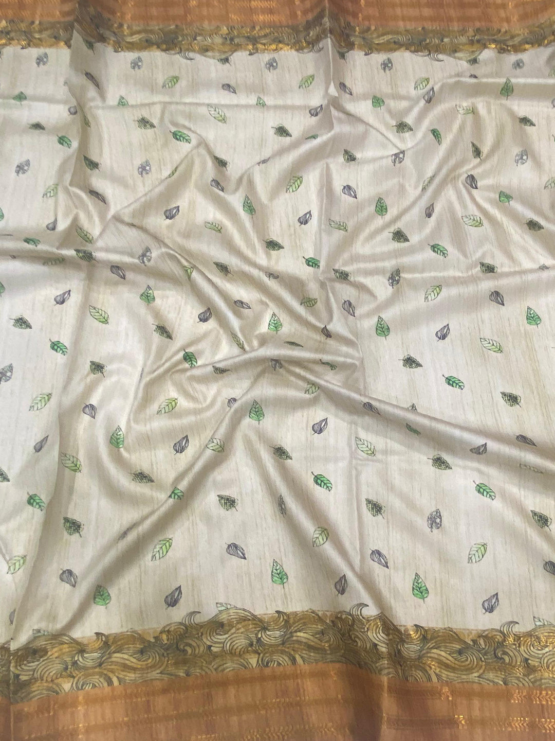 Olive Soft Silk Ocean Wave Patterns Saree by My Store