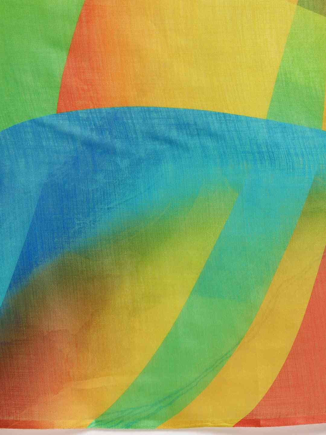 Stylish Abstract Printed Linen Saree With Resham Tassel by My Store