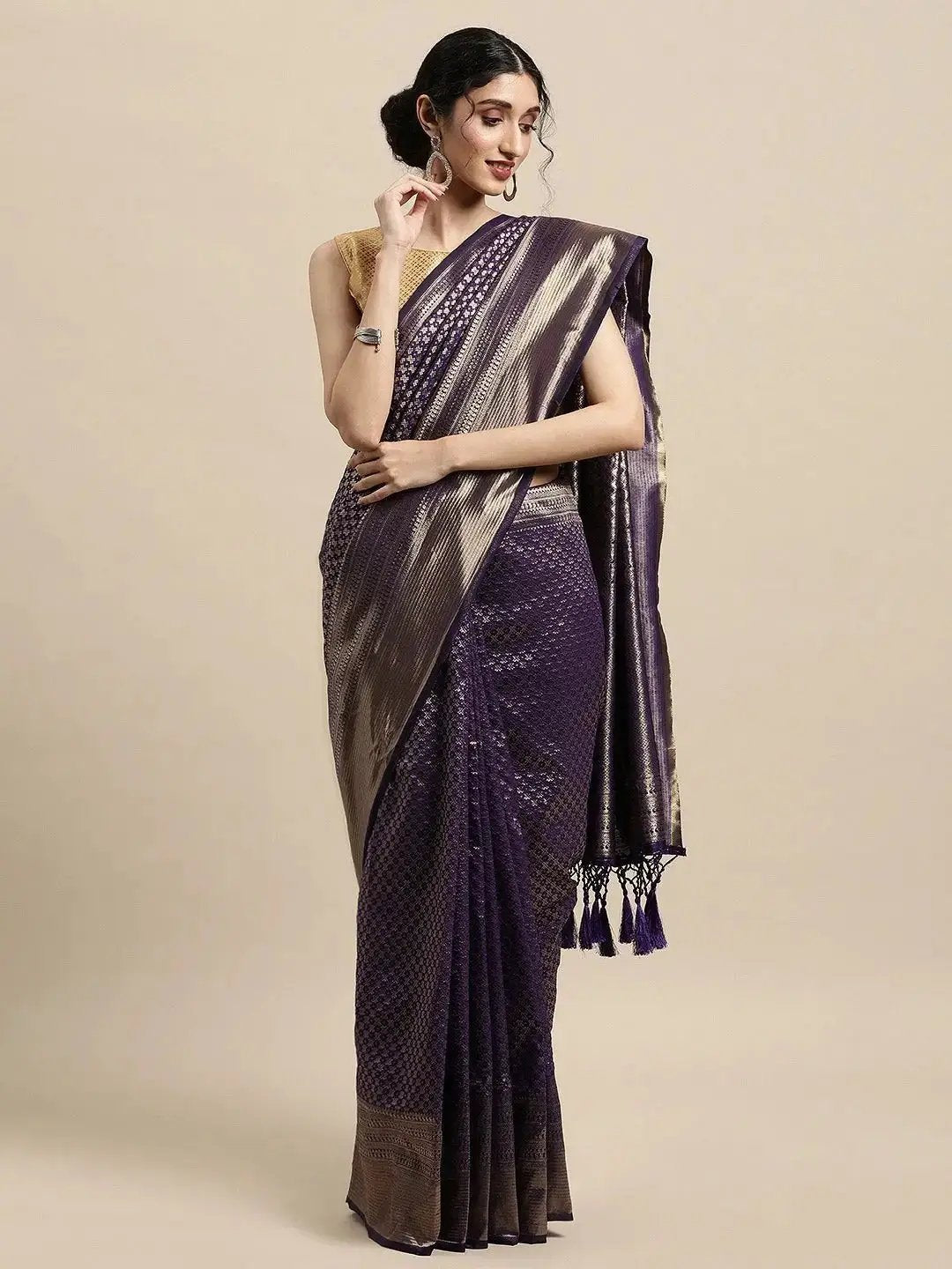 Stylish Zari Border With Woven Design Kanjivaram Silk Saree by My Store