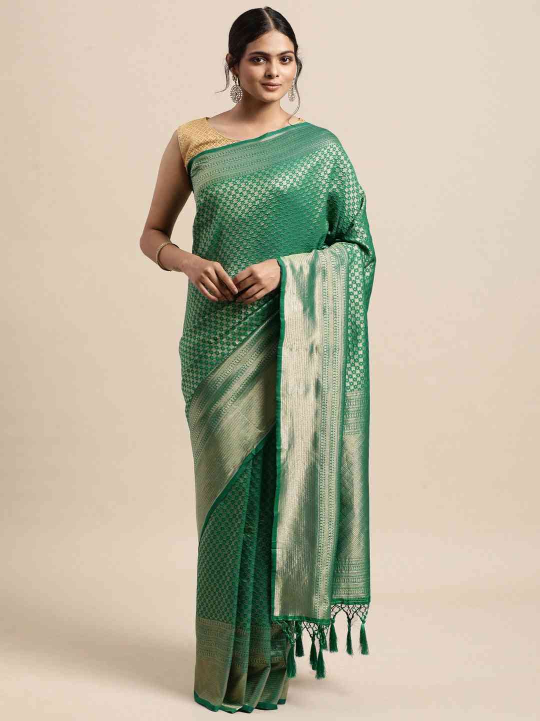 Stylish Zari Border With Woven Design Kanjivaram Silk Saree by My Store