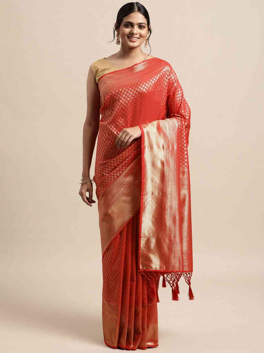 Stylish Zari Border With Woven Design Kanjivaram Silk Saree by My Store