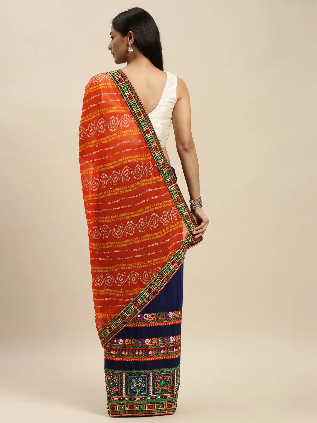 Royal Katchi Embroidery Half Half Bandhej Pallu Festive Wear Saree by My Store