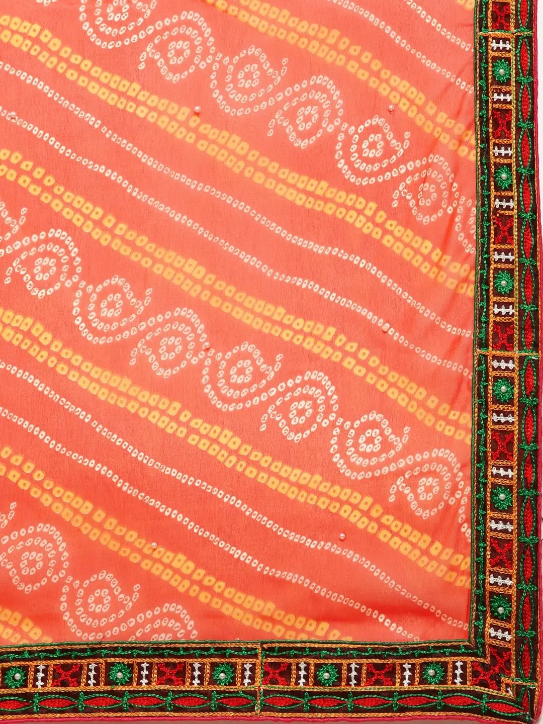 Royal Katchi Embroidery Half Half Bandhej Pallu Festive Wear Saree by My Store