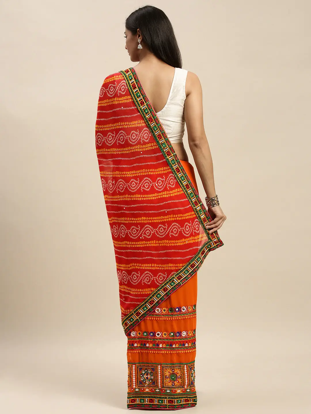 Royal Katchi Embroidery Half Half Bandhej Pallu Festive Wear Saree by My Store