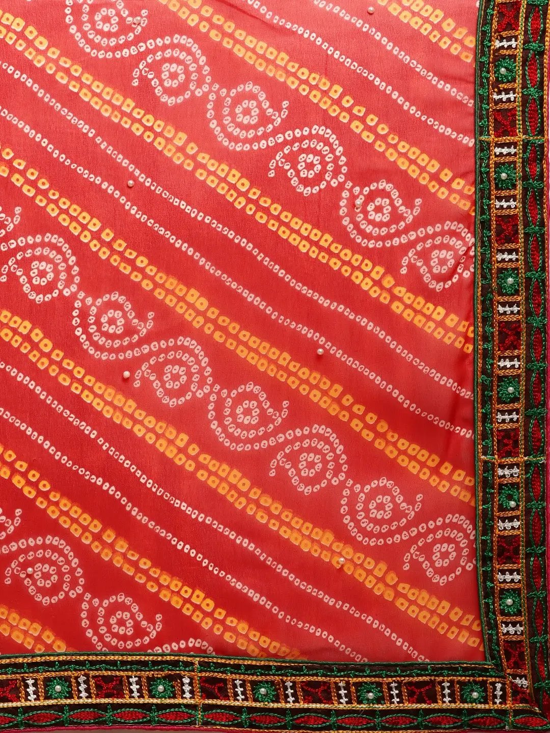 Royal Katchi Embroidery Half Half Bandhej Pallu Festive Wear Saree by My Store