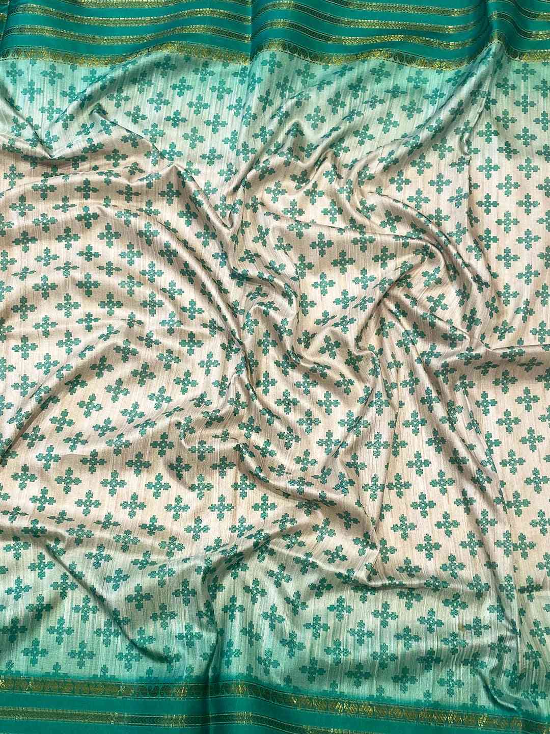 Ikkat Motifs and Paisley Prints on Ghicha Saree by My Store