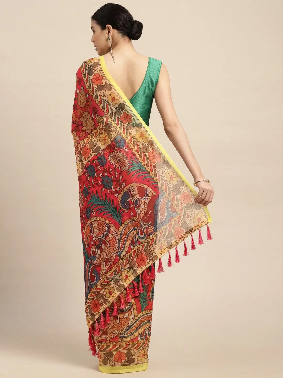 Beautiful Digital Print Kalamakri Design Soft Linen Saree
