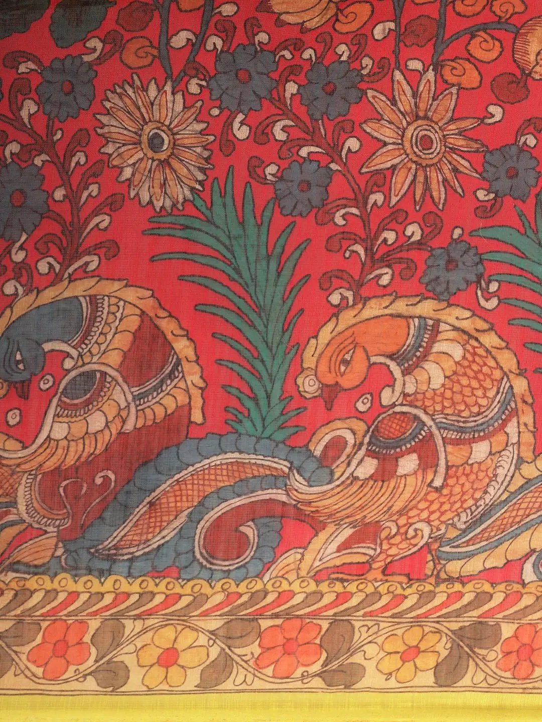 Beautiful Digital Print Kalamakri Design Soft Linen Saree