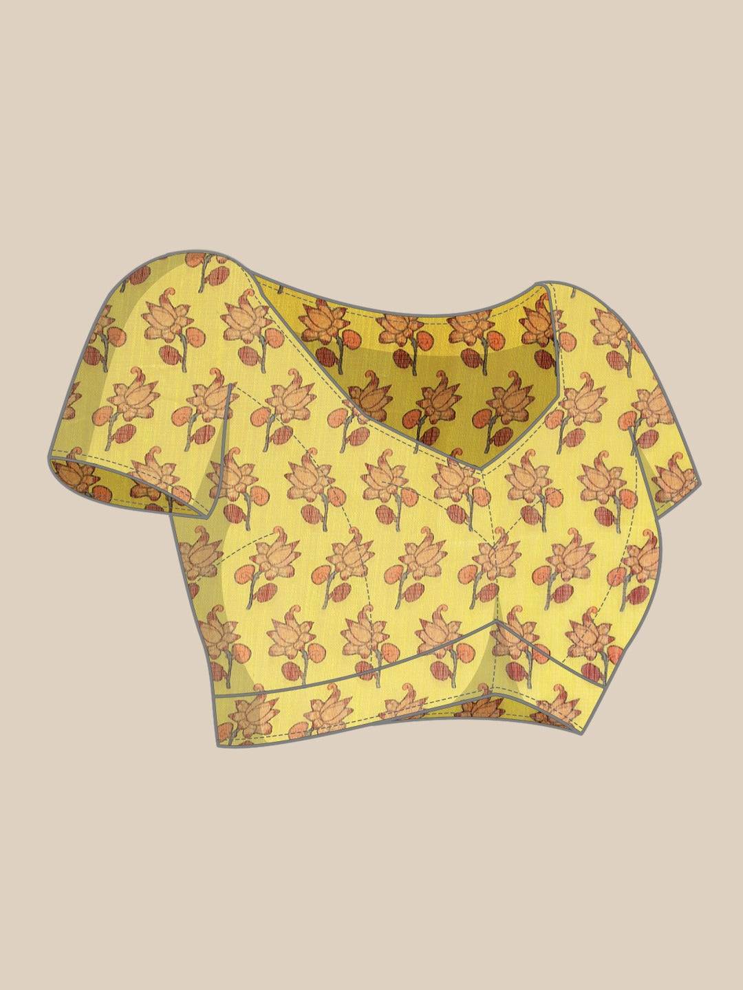 Beautiful Digital Print Kalamakri Design Soft Linen Saree