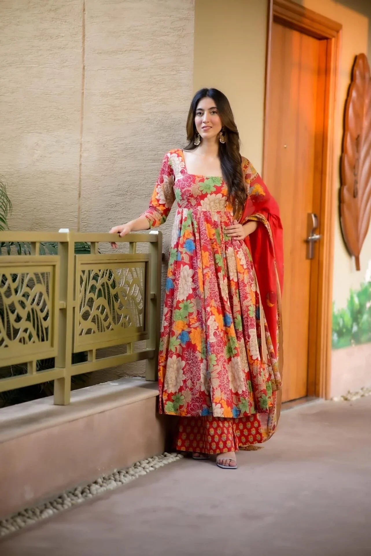 Wedding Wear Printed Red kurta Set For Women