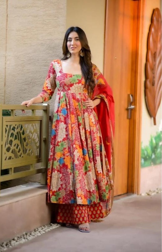 Wedding Wear Printed Red kurta Set For Women