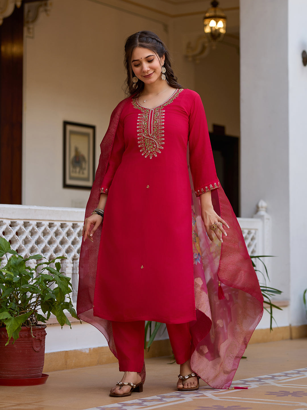 Crimson Bloom: Contemporary Red Kurta Set with Class