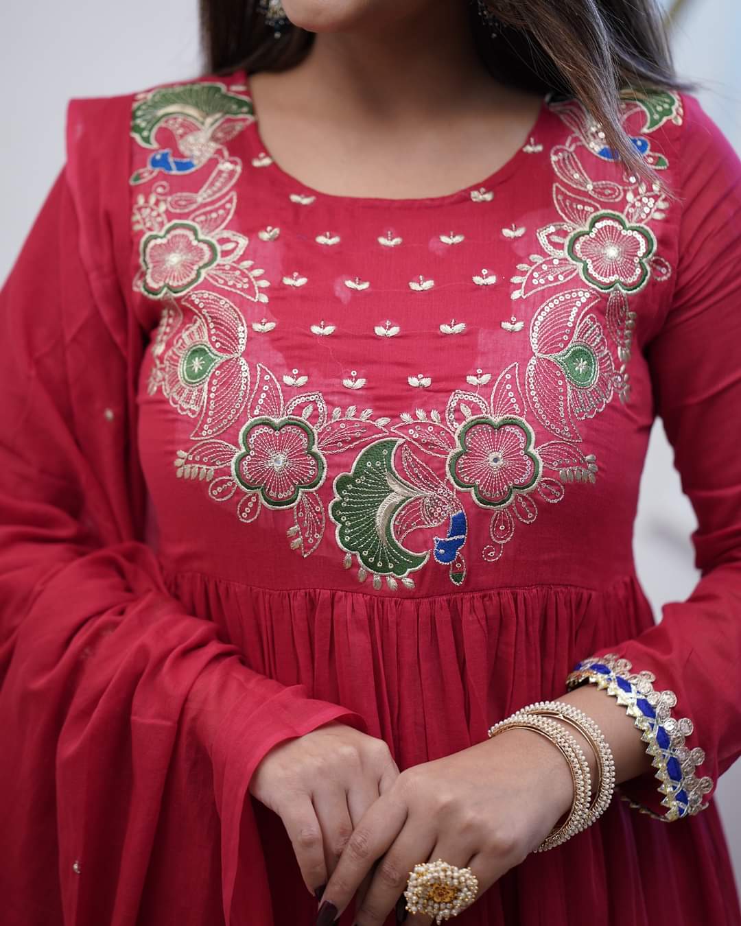 Festival Wear Chinon Red Kurta Set