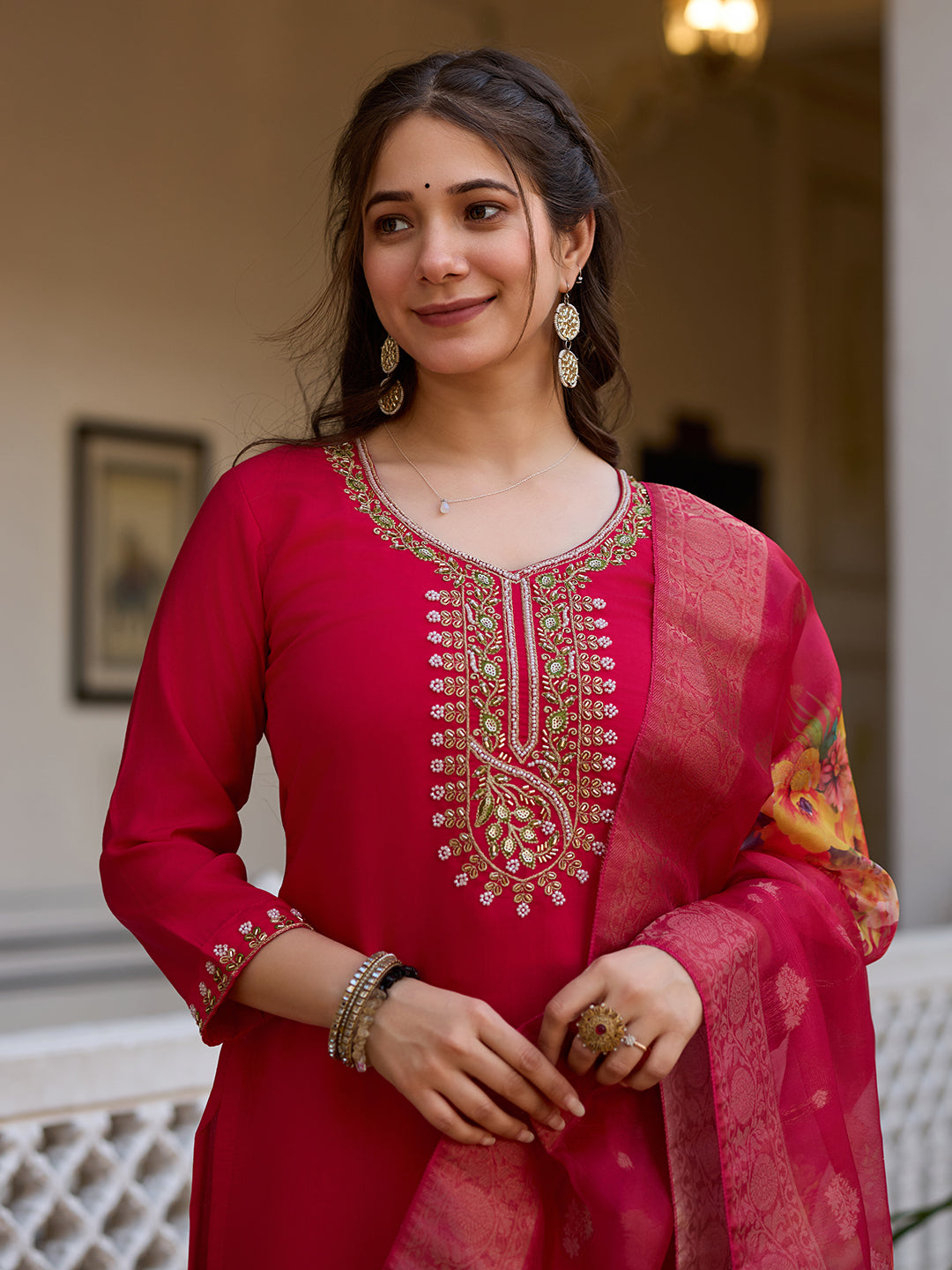Crimson Bloom: Contemporary Red Kurta Set with Class