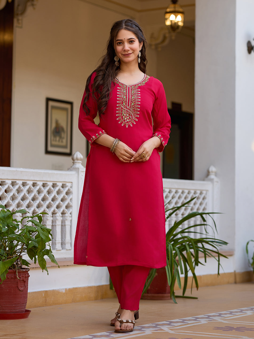 Crimson Bloom: Contemporary Red Kurta Set with Class