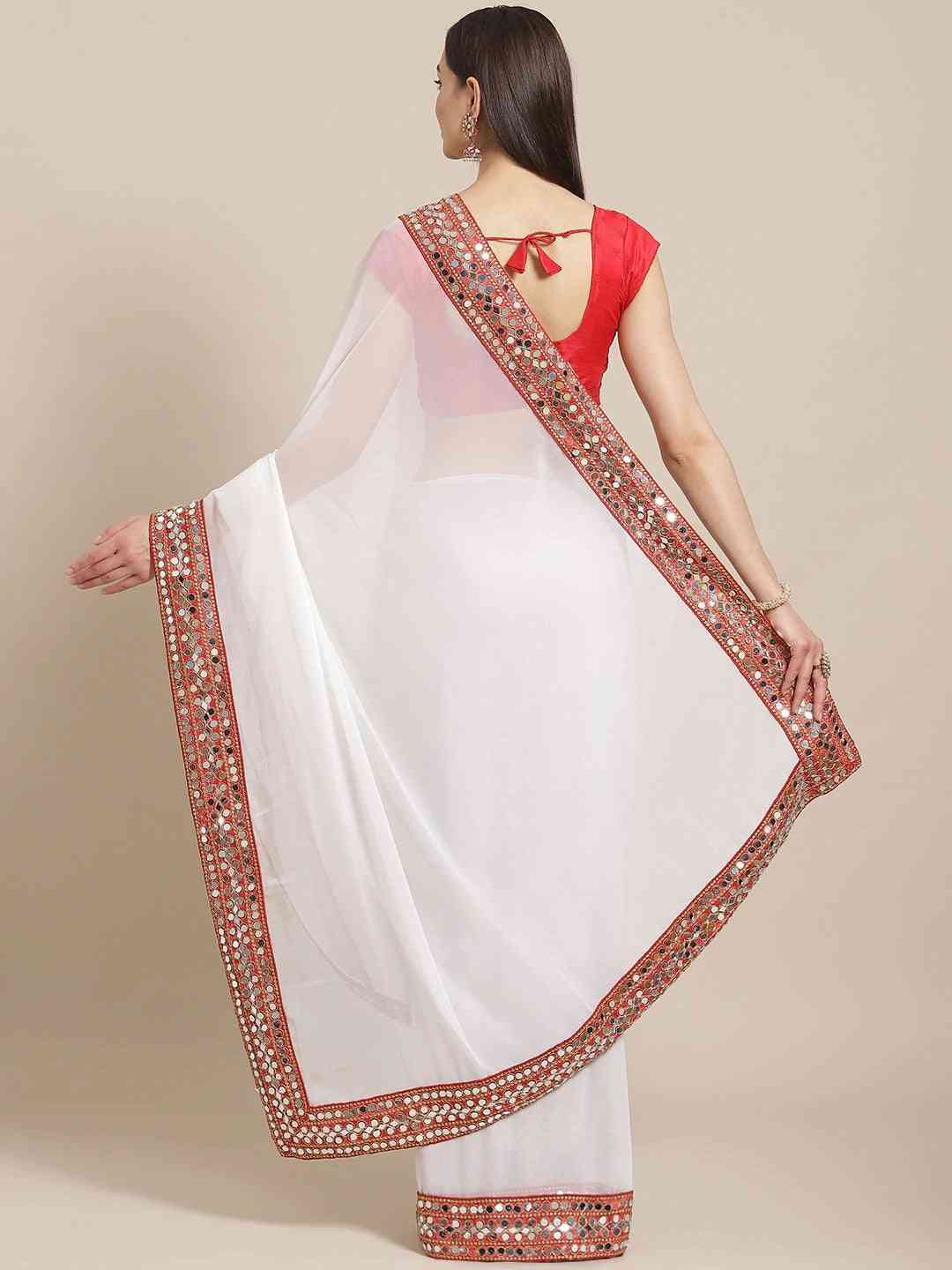 Exclusive Soft Georgette Real Mirror Work Border Party Wear Saree by My Store