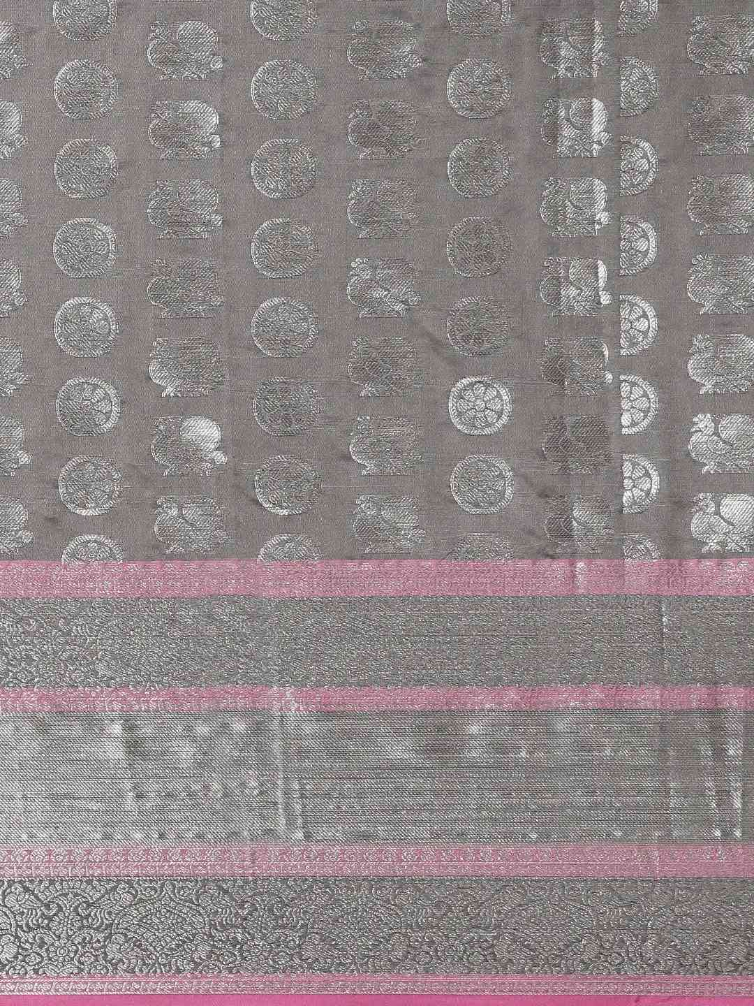 Kanjivaram Silk Grey Colour Zari Woven Design Saree by My Store