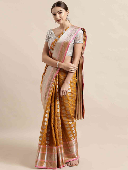 Kanjivaram Silk Mustard Colour Zari Woven Design Saree by My Store