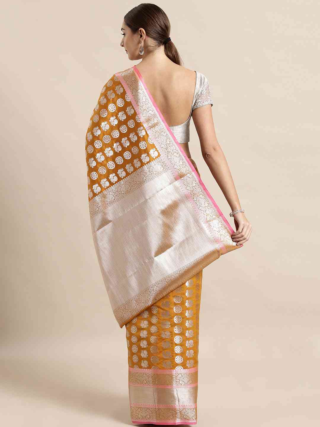 Kanjivaram Silk Mustard Colour Zari Woven Design Saree by My Store
