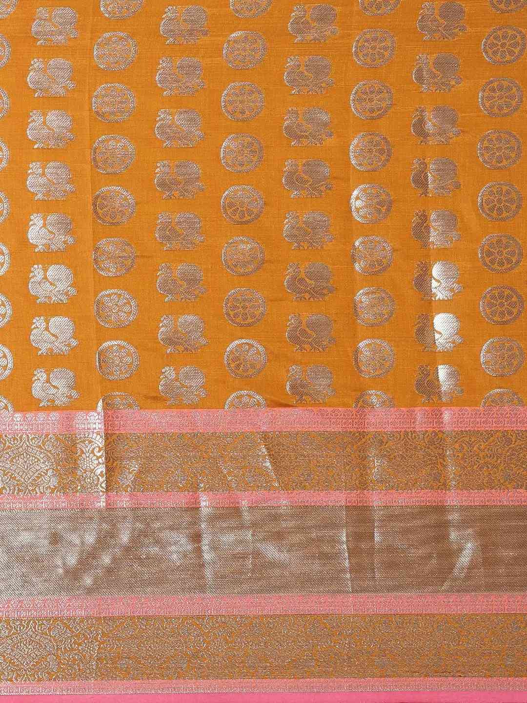 Kanjivaram Silk Mustard Colour Zari Woven Design Saree by My Store